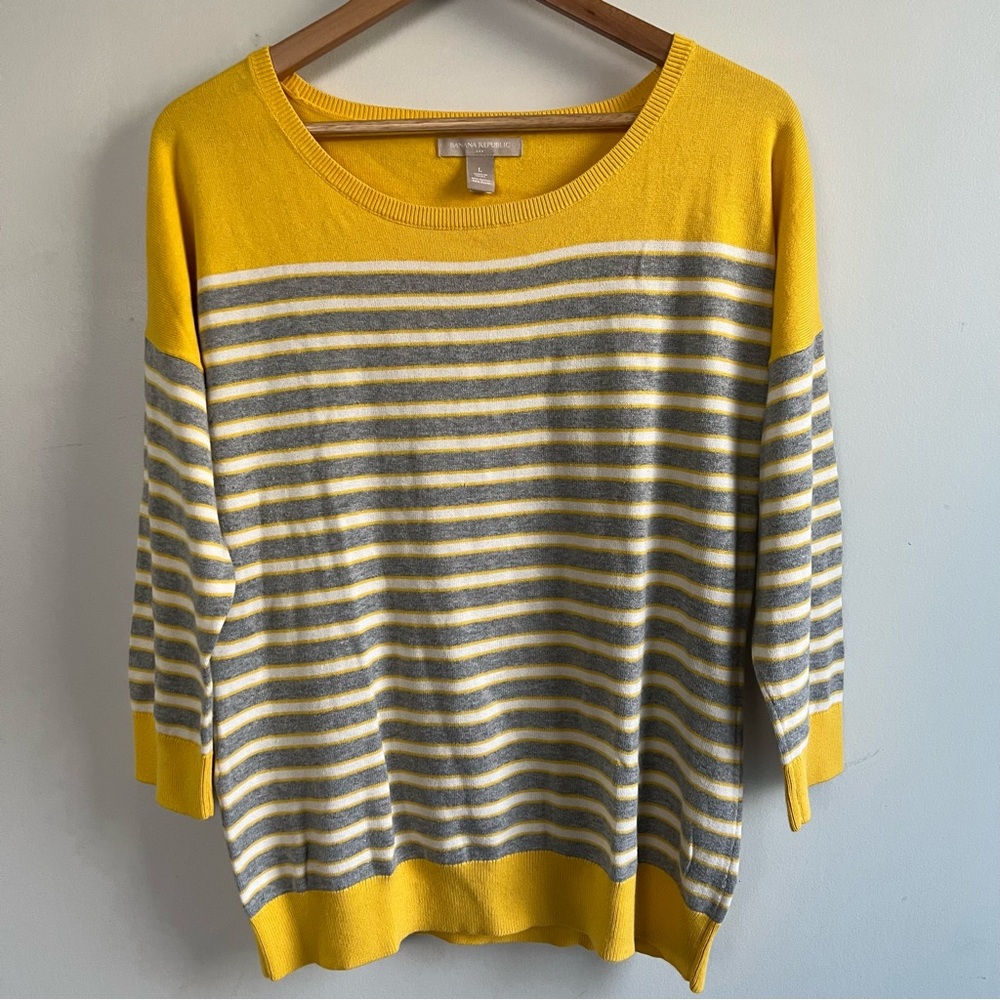 Banana Republic Yellow and Gray‎ Striped Sweater
